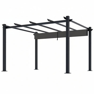 Aluminum Pergola with Dark Gray Retractable Canopy