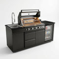 Outdoor Kitchen Island Black Stainless Steel with Sink & 46-Inch 4-Burner 72000 BTU Grill, Wine Cooler, Refrigerator, Rotisserie Kit & Granite Countertops