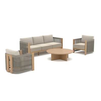 Positano 4-Piece Teak-Finish Olefin Rope Sofa Set with Coffee Table