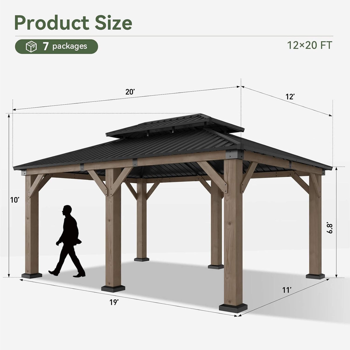 Montecito Cedar Wood Galvanized Steel Hardtop Gazebo with Dual-Tier Roof
