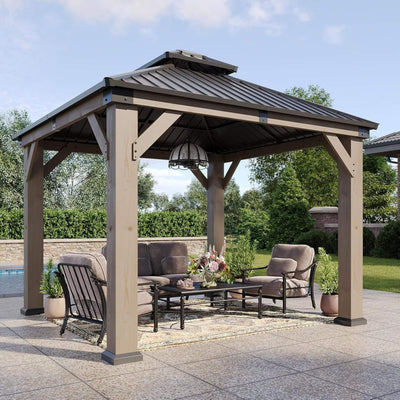 Montecito Cedar Wood Galvanized Steel Hardtop Gazebo with Dual-Tier Roof