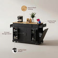 Black 48.5 In. Outdoor Kitchen Island Grill Cart with Wood Tabletop and Storage Cabinet
