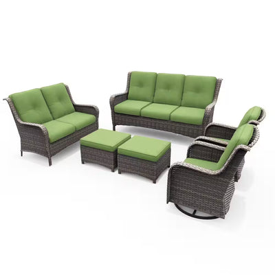 6-Piece Outdoor Patio Conversation Set with Green Cushions