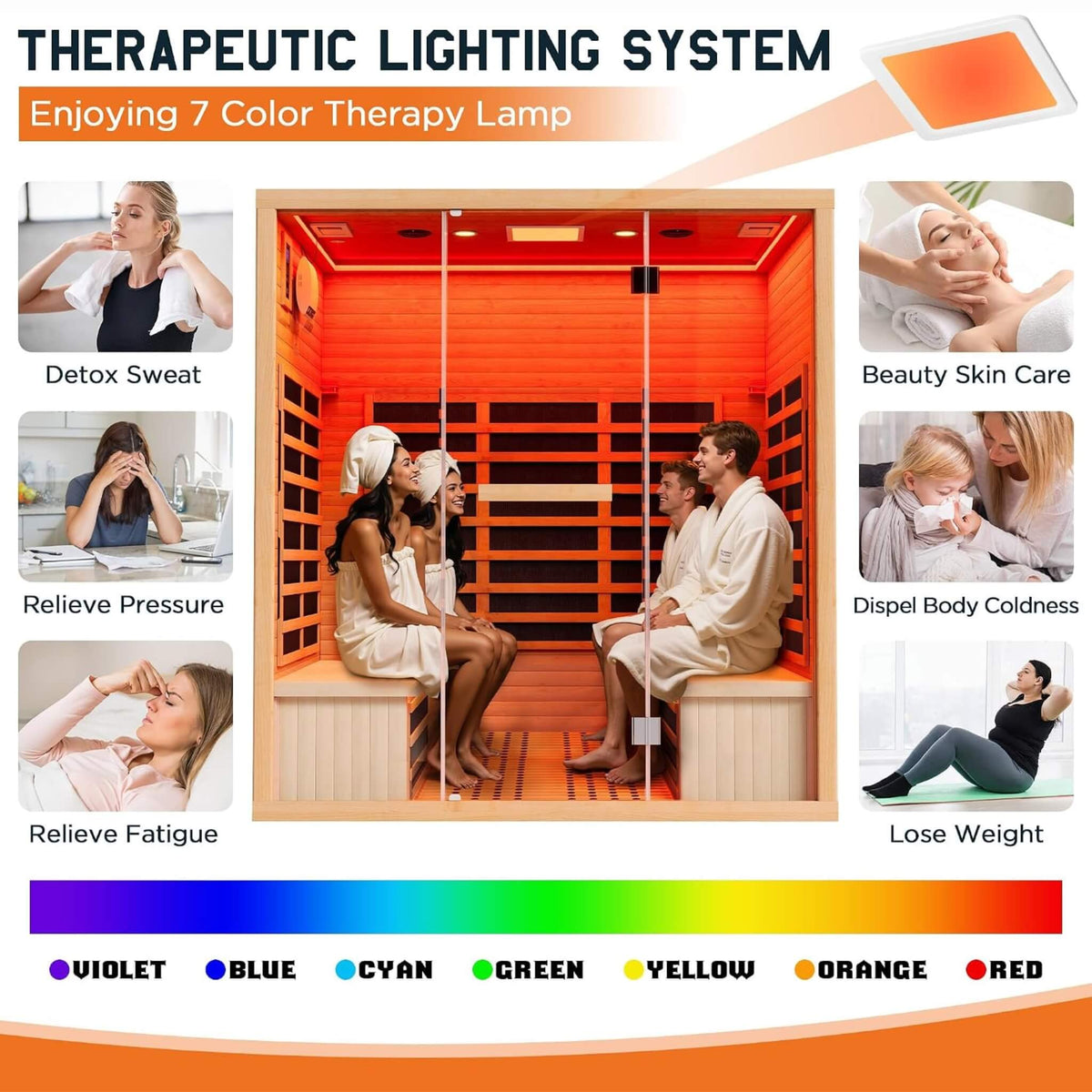 Seville 4-Person Low EMF Canadian Hemlock Indoor Infrared Sauna