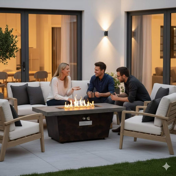 Alora 42" Contemporary Rectangular Flint Gray Propane Fire Pit Table with Fire Glass