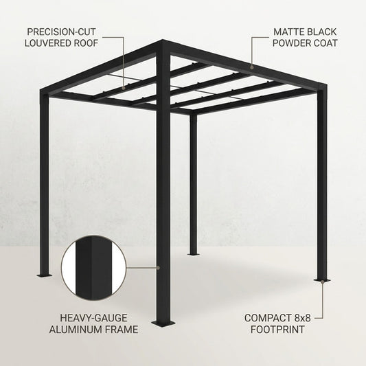 8 Ft. X 8 Ft. Matte Black Aluminum Pergola — Lifestyle
