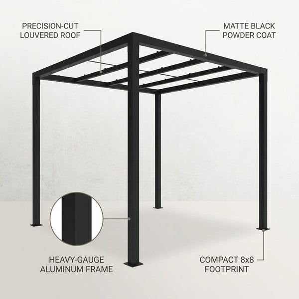 8 Ft. X 8 Ft. Matte Black Aluminum Pergola — Lifestyle