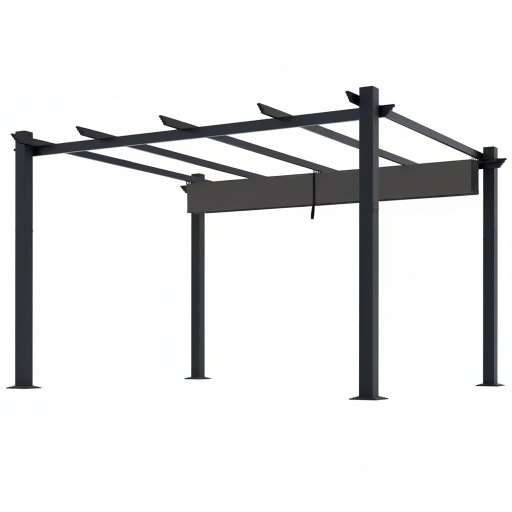Aluminum Pergola with Dark Gray Retractable Canopy