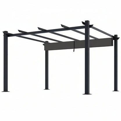 Aluminum Pergola with Dark Gray Retractable Canopy