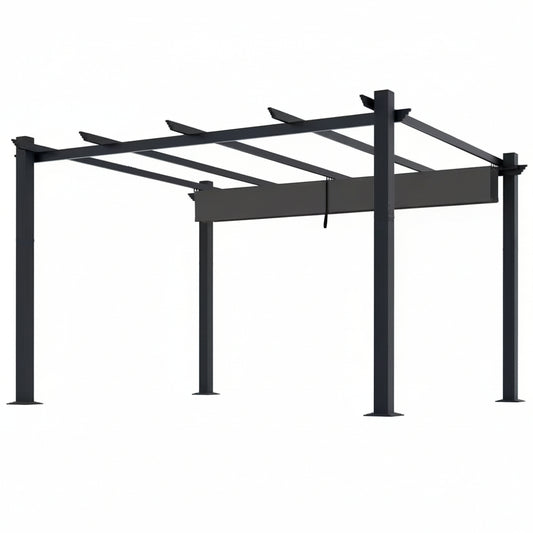 Aluminum Pergola with Dark Gray Retractable Canopy