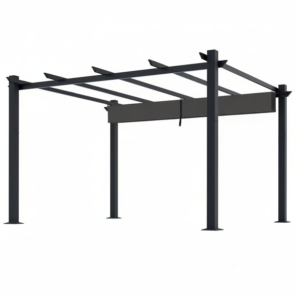 Aluminum Pergola with Dark Gray Retractable Canopy