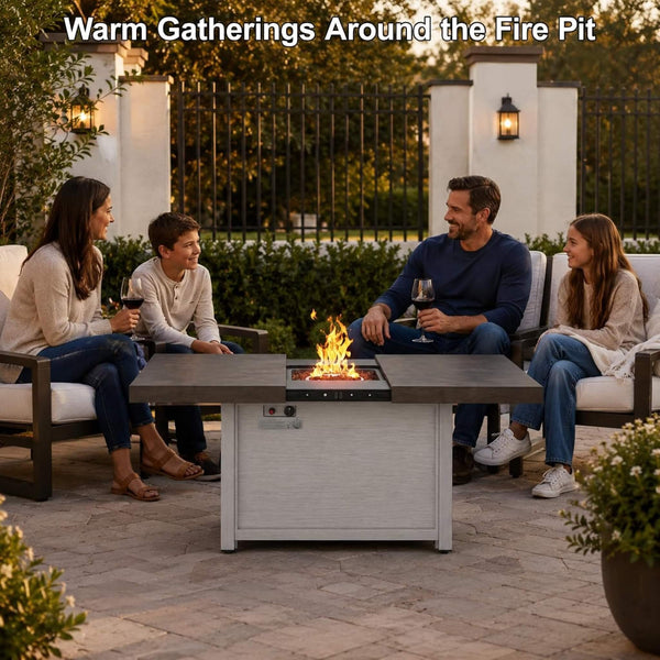Napa 59-Inch Rectangular Outdoor Propane Fire Pit Table with Extendable Top