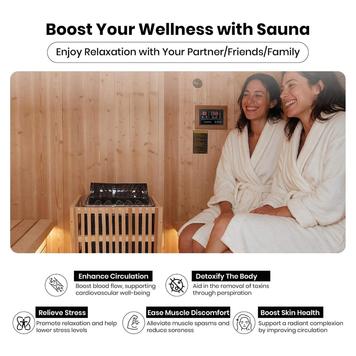 Varenna 6-Person Outdoor Carbonized Spruce Barrel Sauna with 9kW Heater