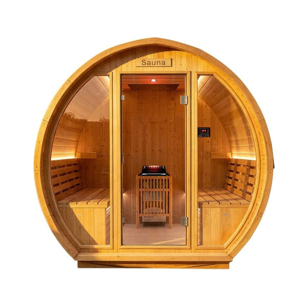 Varenna 6-Person Outdoor Carbonized Spruce Barrel Sauna with 9kW Heater