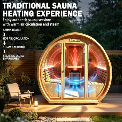Varenna 6-Person Outdoor Carbonized Spruce Barrel Sauna with 9kW Heater