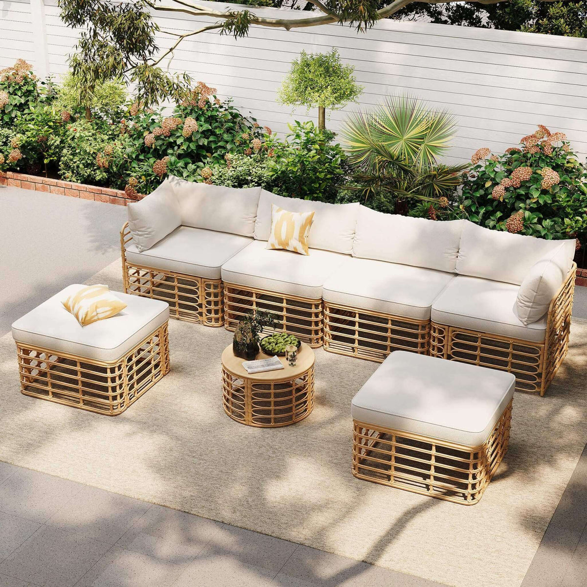 Modern 7-Piece Modular Outdoor Rattan Sofa Set