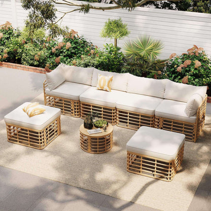 Modern 7-Piece Modular Outdoor Rattan Sofa Set