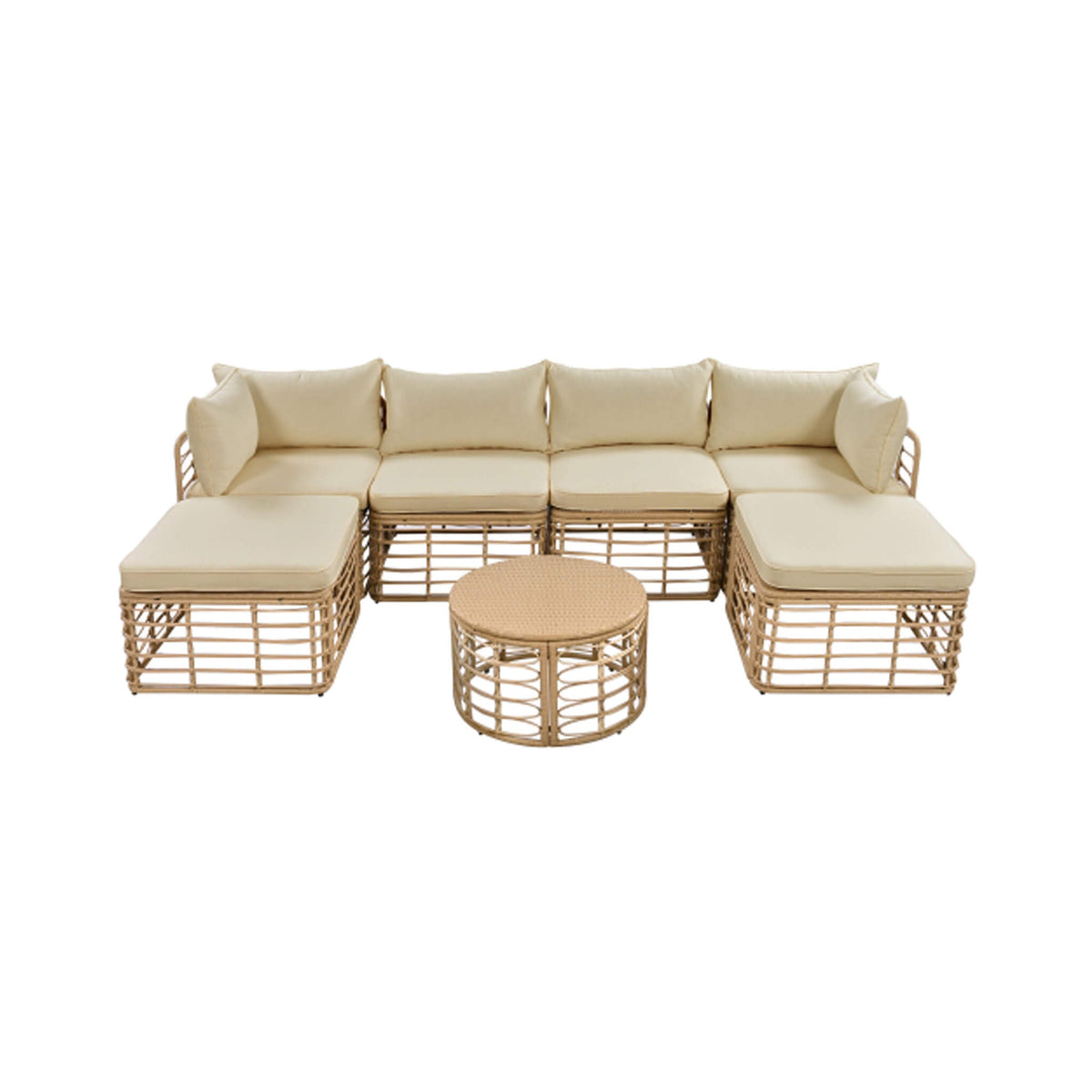 Modern 7-Piece Modular Outdoor Rattan Sofa Set