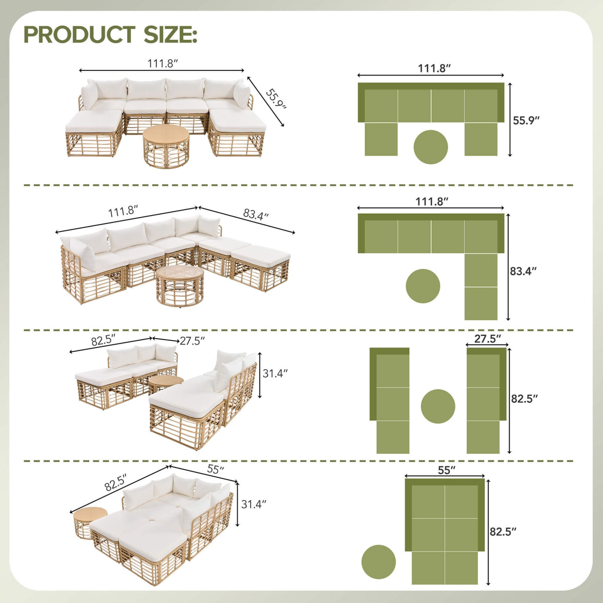 Modern 7-Piece Modular Outdoor Rattan Sofa Set