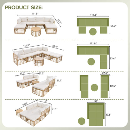 Modern 7-Piece Modular Outdoor Rattan Sofa Set