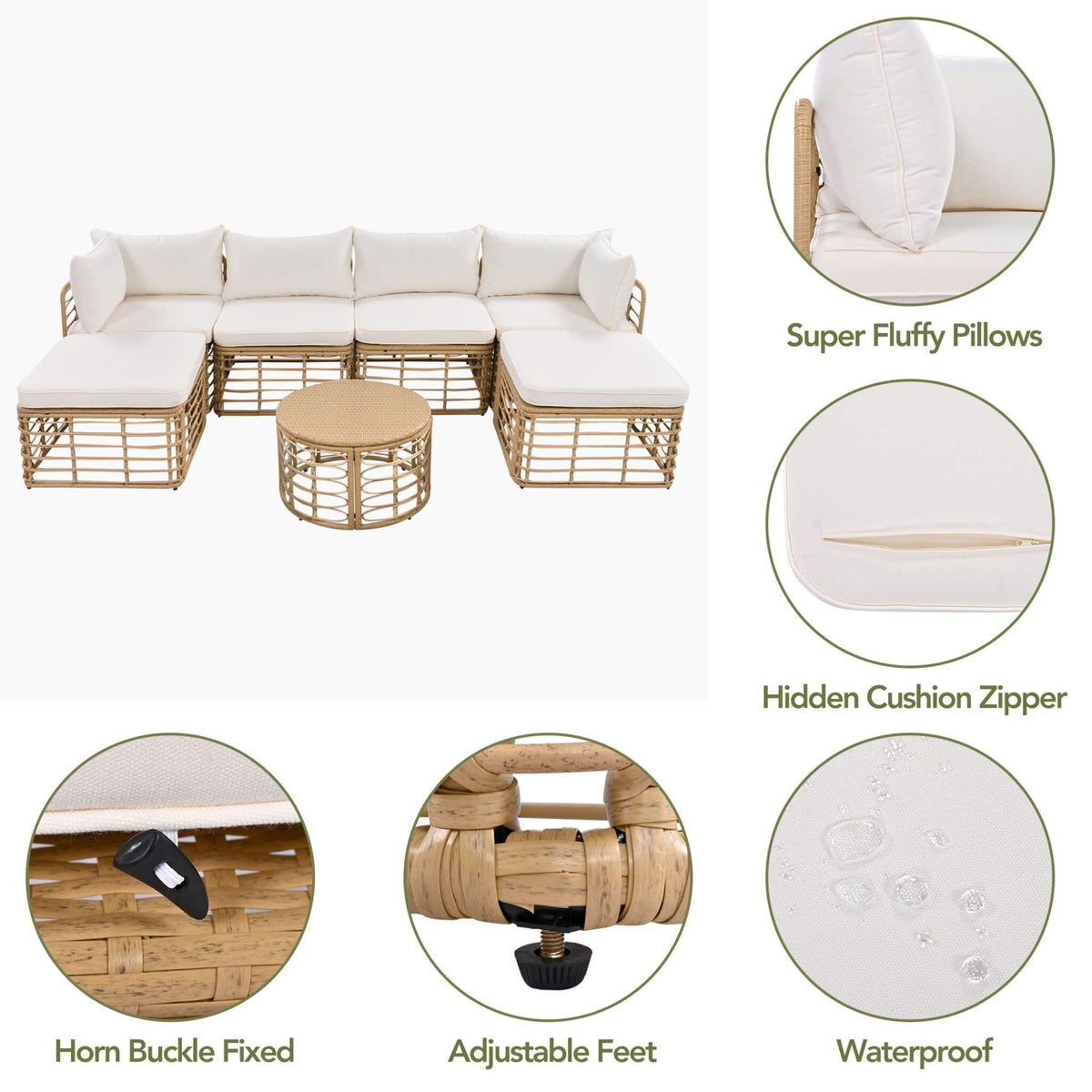 Modern 7-Piece Modular Outdoor Rattan Sofa Set