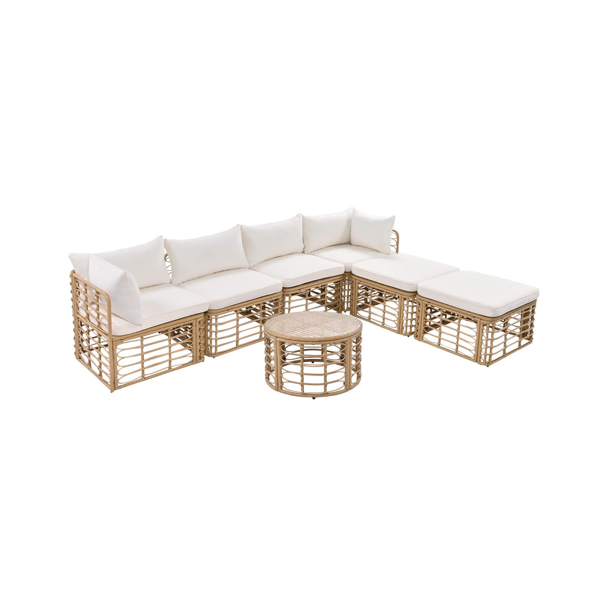 Modern 7-Piece Modular Outdoor Rattan Sofa Set