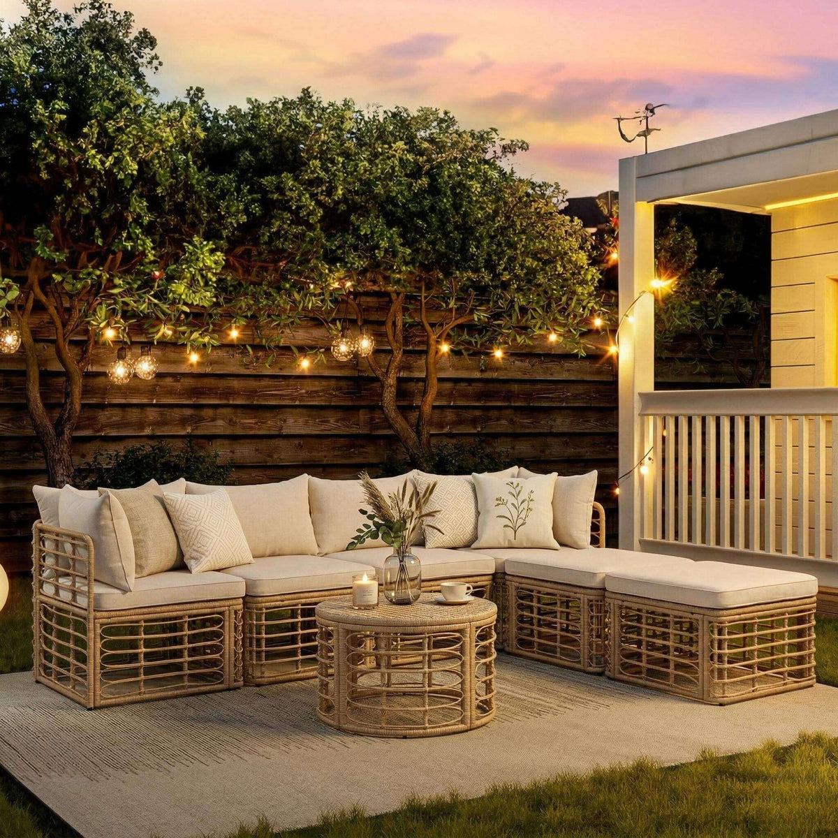 Modern 7-Piece Modular Outdoor Rattan Sofa Set