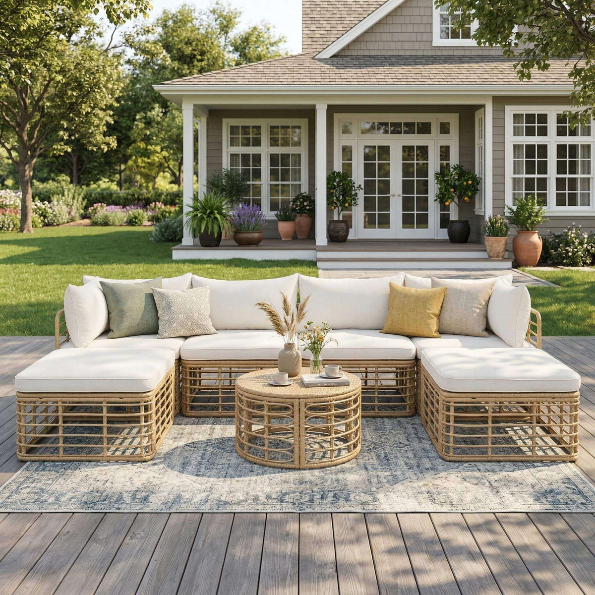 Modern 7-Piece Modular Outdoor Rattan Sofa Set