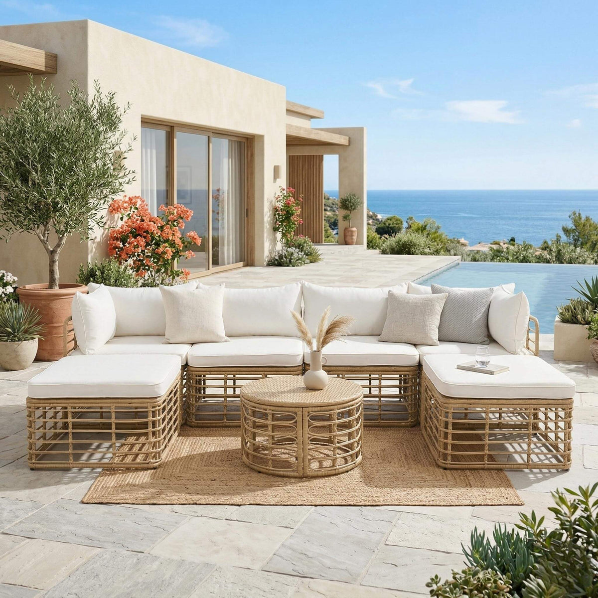 Modern 7-Piece Modular Outdoor Rattan Sofa Set