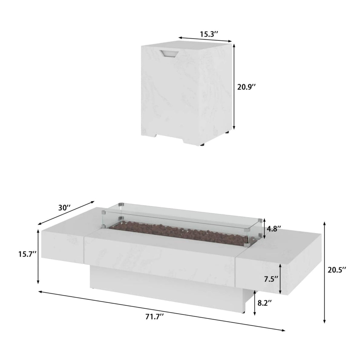 Montecito 71-Inch Rectangular Outdoor Fire Pit Table with Glass Wind Guard