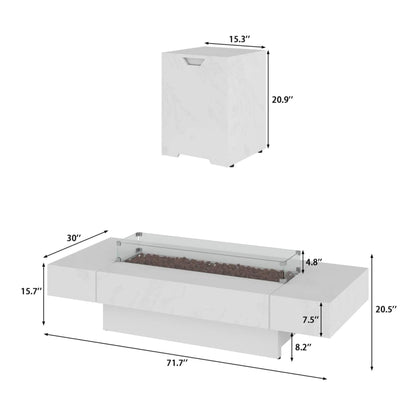 Montecito 71-Inch Rectangular Outdoor Fire Pit Table with Glass Wind Guard
