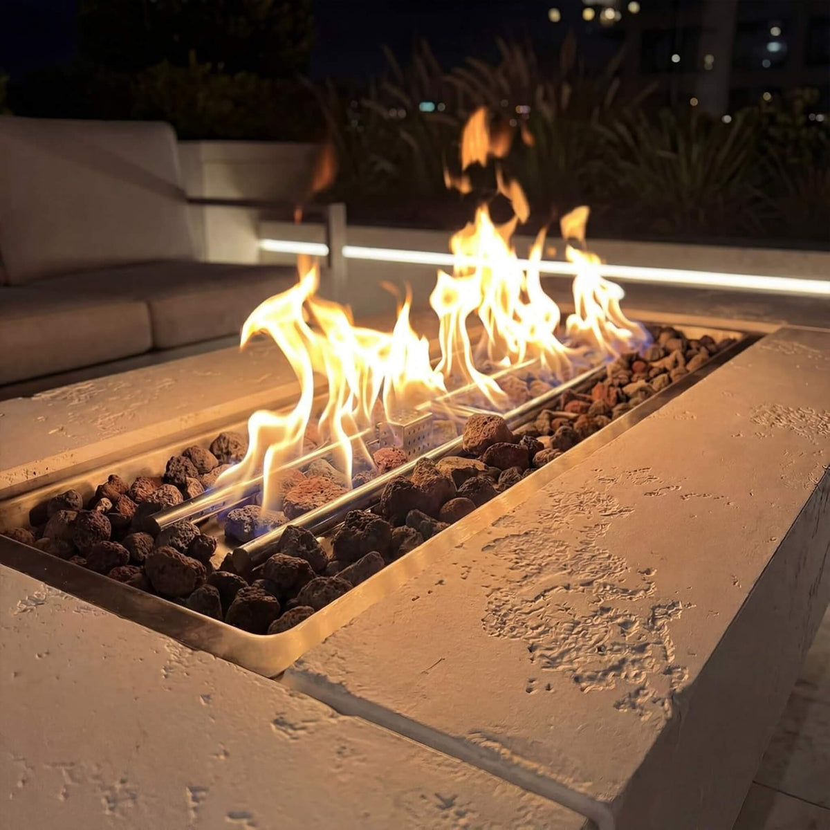 Montecito 71-Inch Rectangular Outdoor Fire Pit Table with Glass Wind Guard