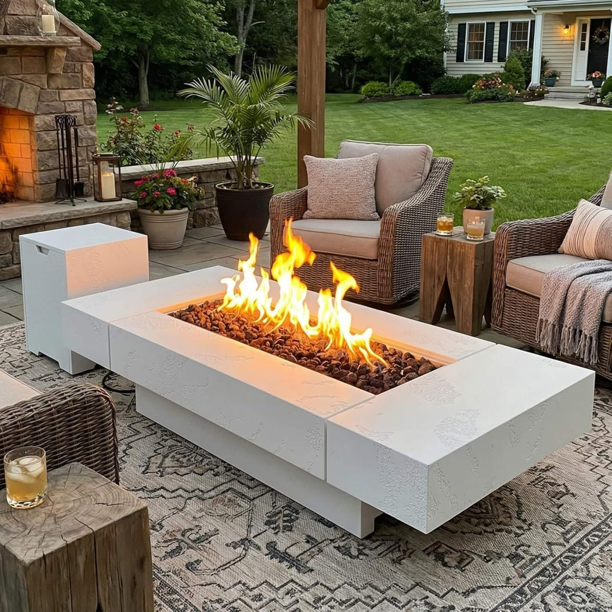 Montecito 71-Inch Rectangular Outdoor Fire Pit Table with Glass Wind Guard