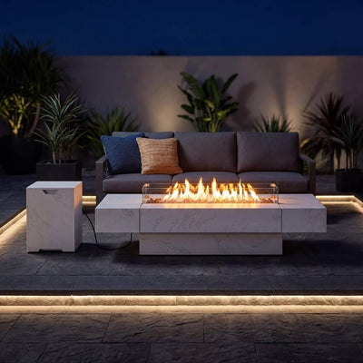 Montecito 71-Inch Rectangular Outdoor Fire Pit Table with Glass Wind Guard