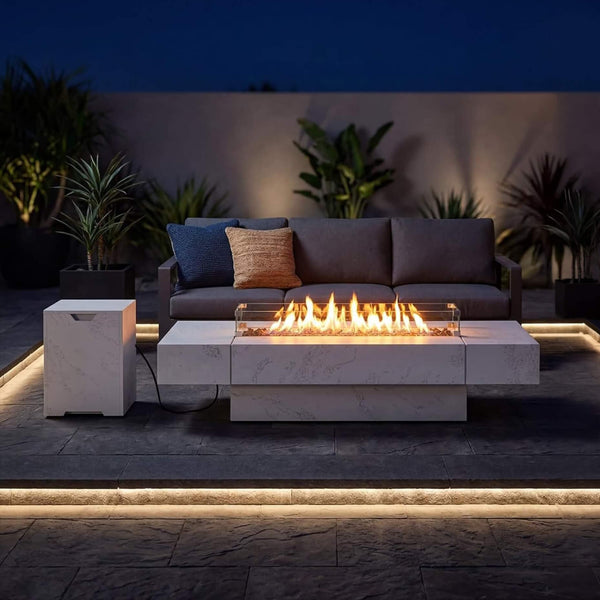 Montecito 71-Inch Rectangular Outdoor Fire Pit Table with Glass Wind Guard