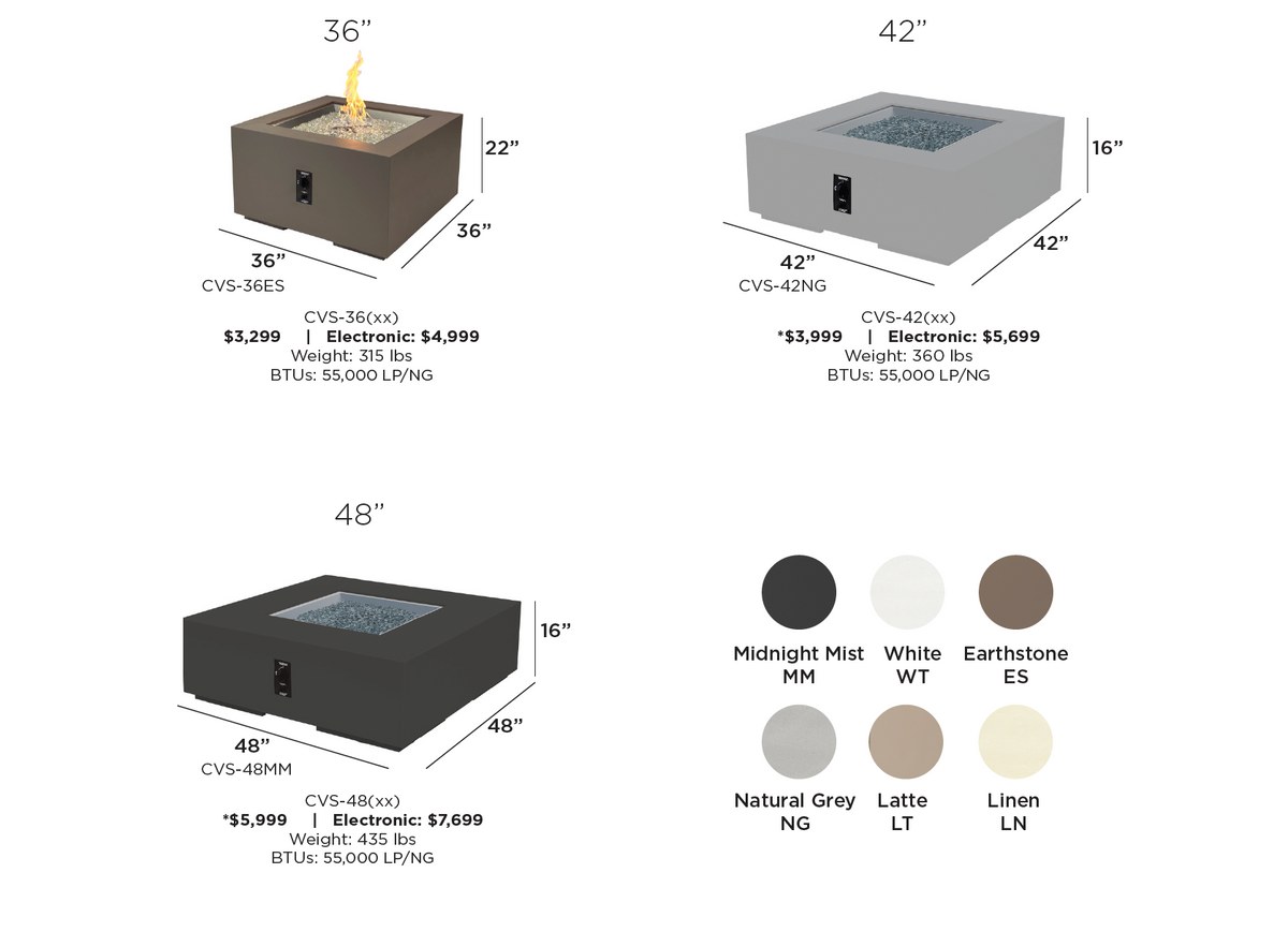 The Outdoor GreatRoom Company Cove Concrete Square Gas Fire Pit Table