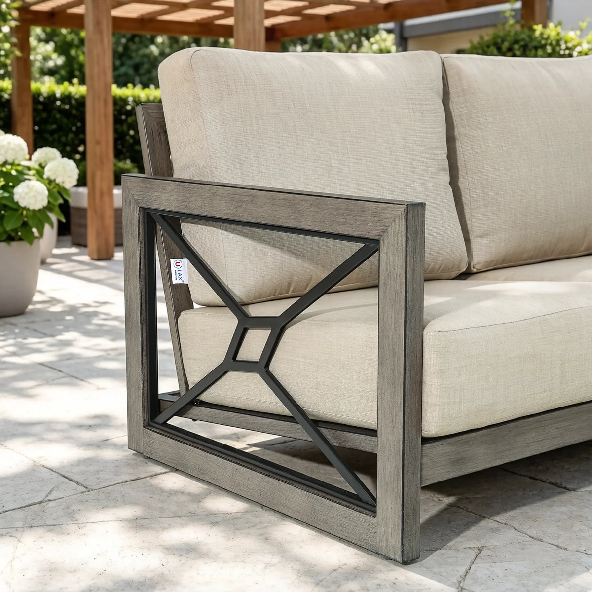 Marindo 8-Person Dual Sofa Fire Faux-Wood Table Set with 50,000 BTU Fire Pit