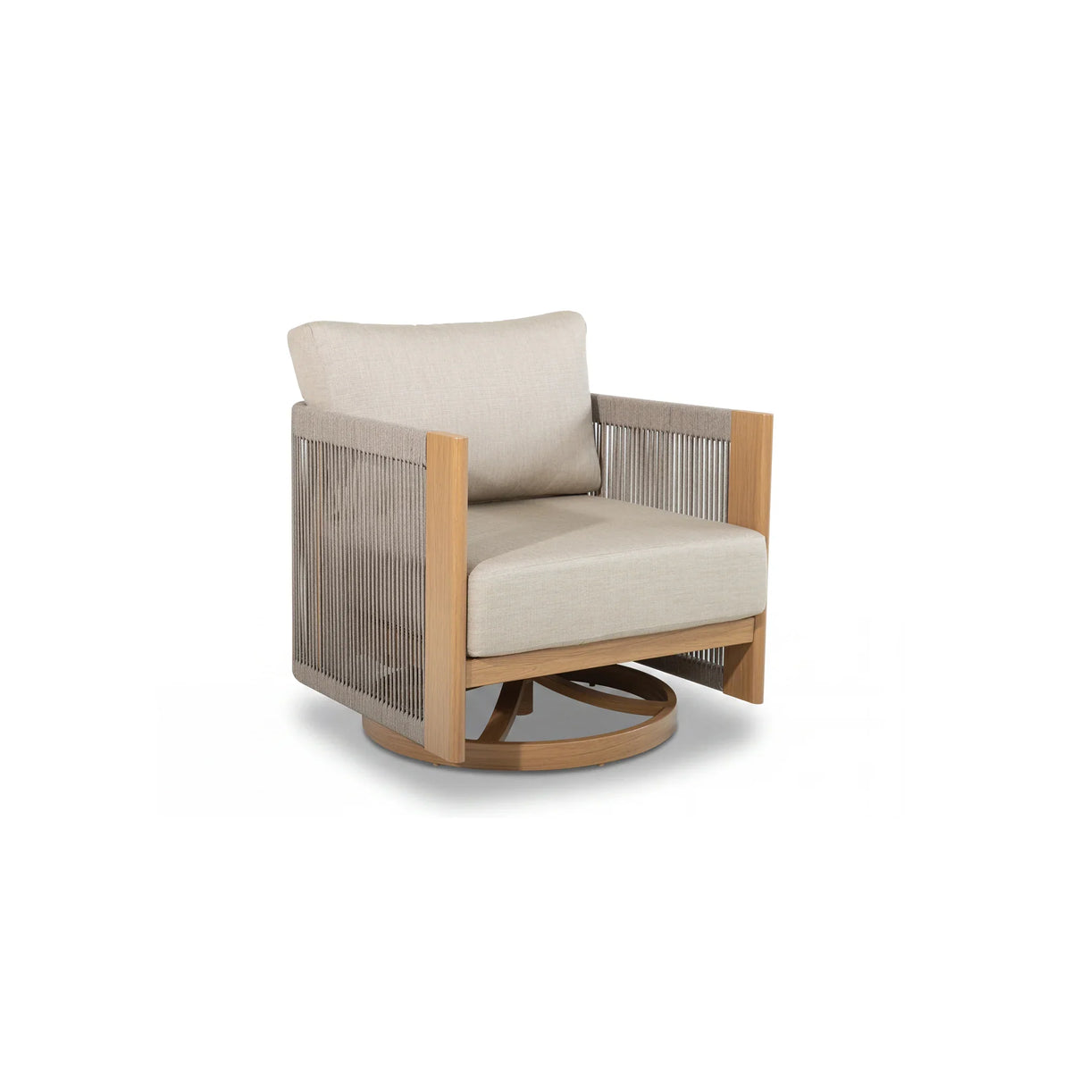 Positano 4-Piece Teak-Finish Olefin Rope Swivel Lounge Set with 52" Table