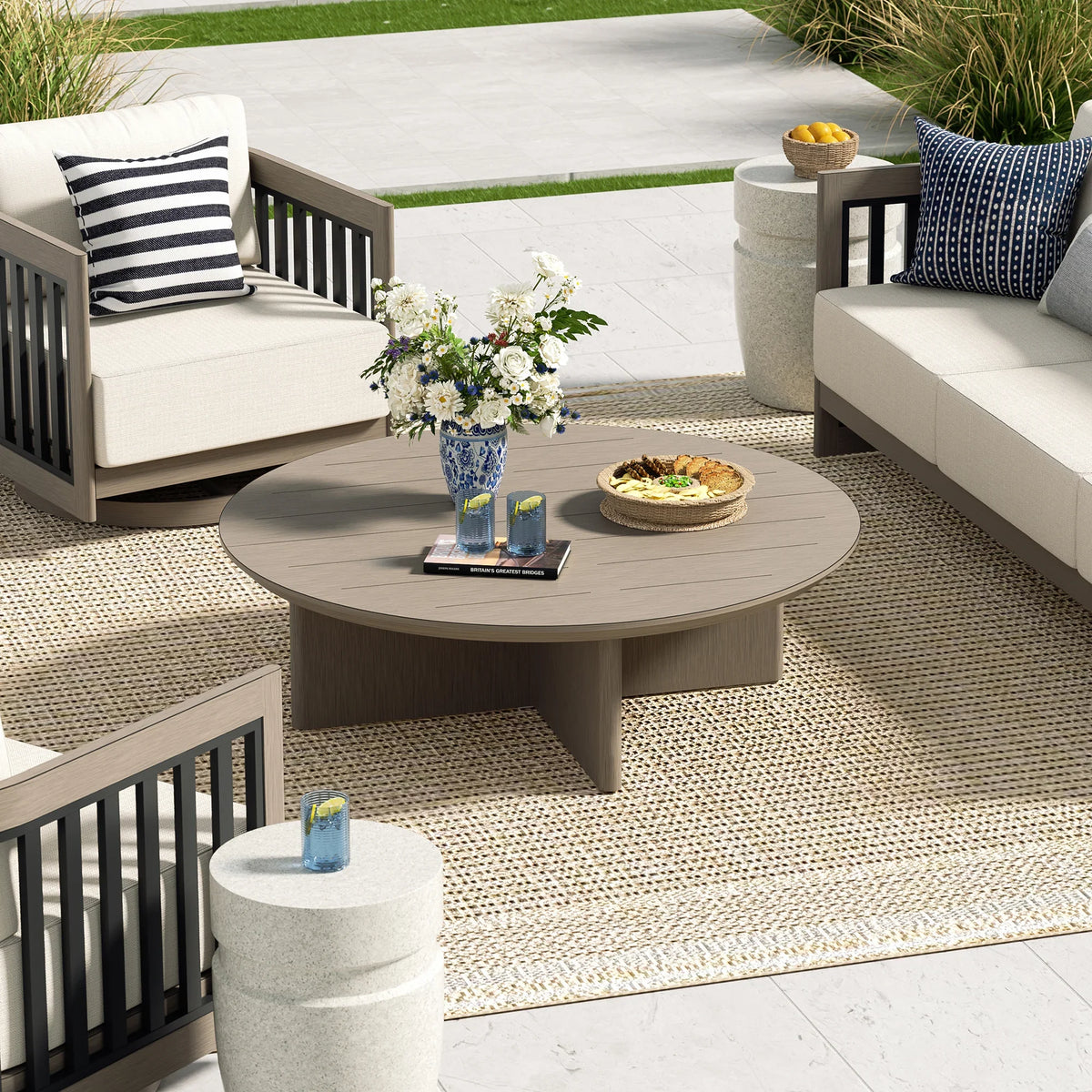 Sereno 6-Piece Aluminum Sofa Lounge Set with Ottomans and Coffee Table
