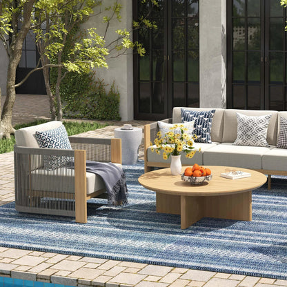 Positano 4-Piece Teak-Finish Olefin Rope Sofa Set with Coffee Table