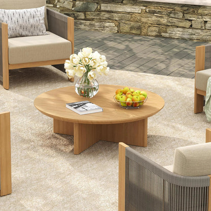 Positano 4-Piece Teak-Finish Olefin Rope Sofa Set with Coffee Table