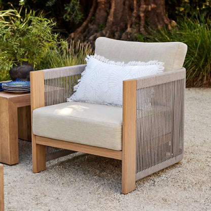 Positano 4-Piece Teak-Finish Olefin Rope Sofa Set with Coffee Table