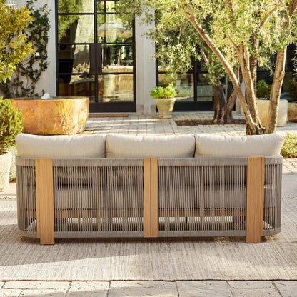 Positano 4-Piece Teak-Finish Olefin Rope Swivel Lounge Set with 52" Table