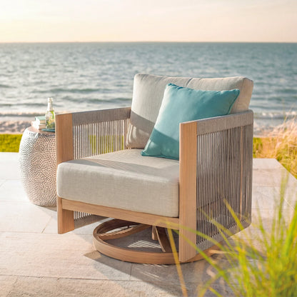 Positano 4-Piece Teak-Finish Olefin Rope Swivel Lounge Set with 52" Table