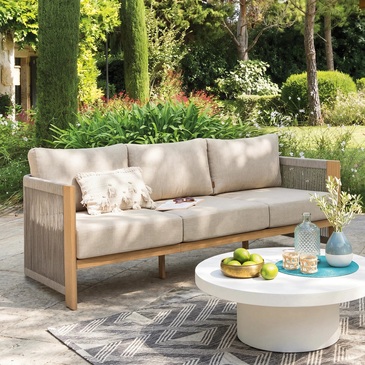 Positano 4-Piece Teak-Finish Olefin Rope Swivel Lounge Set with 52" Table