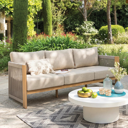 Positano 4-Piece Teak-Finish Olefin Rope Swivel Lounge Set with 52" Table