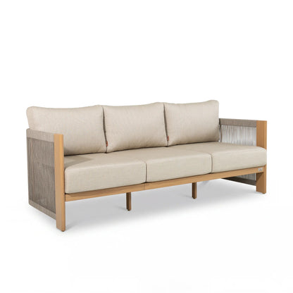 Positano 4-Piece Teak-Finish Olefin Rope Swivel Lounge Set with 52" Table