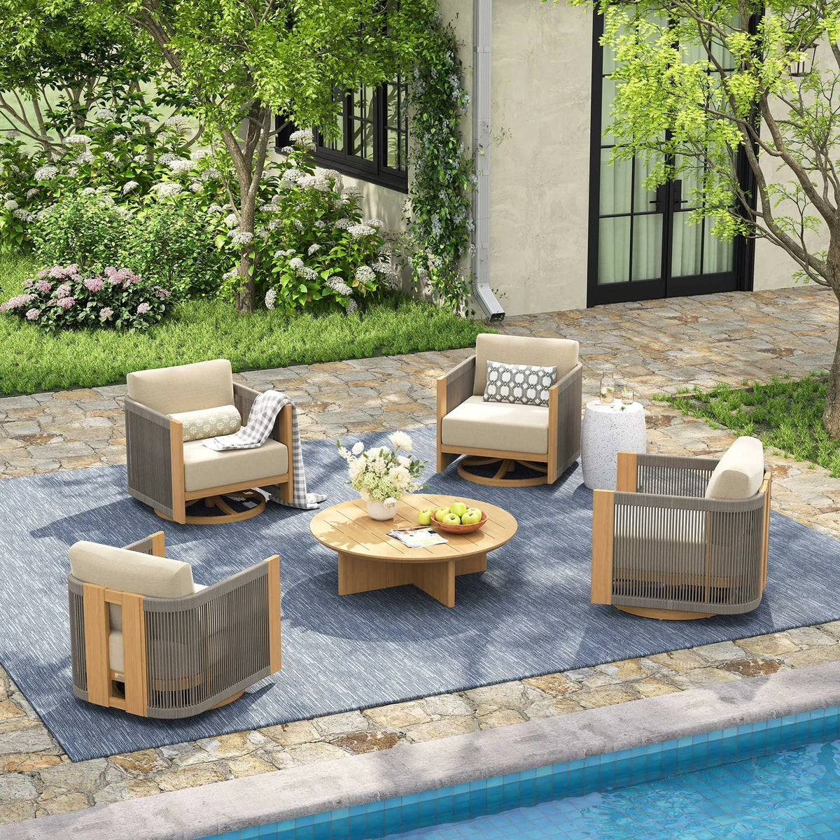 Positano 5-Piece Swivel Patio Lounge Set with Sunbrella® Cushions