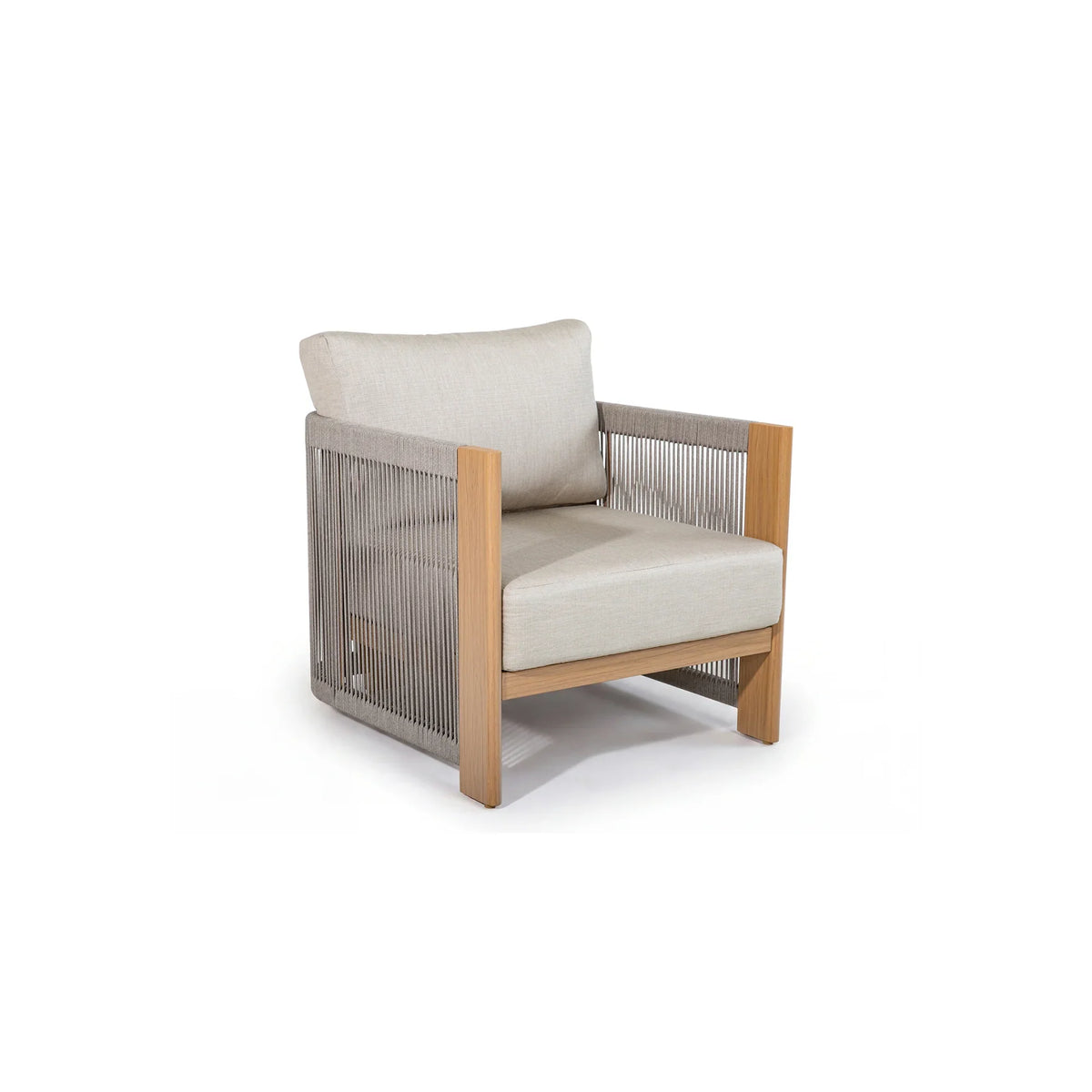 Positano 4-Piece Teak-Finish Olefin Rope Sofa Set with Coffee Table