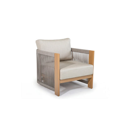 Positano 4-Piece Teak-Finish Olefin Rope Sofa Set with Coffee Table
